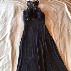 Long dark blue prom dress